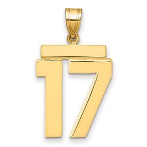 14k Yellow Gold, Athletic Collection, Large Polished Number 17 Pendant